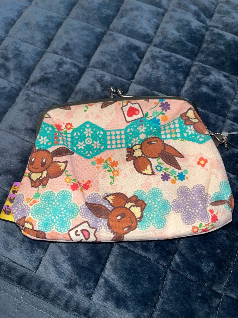 Vintage 2010 Pokemon “Tsurearuki”Eevee Floral Pink & Teal Coin Purse